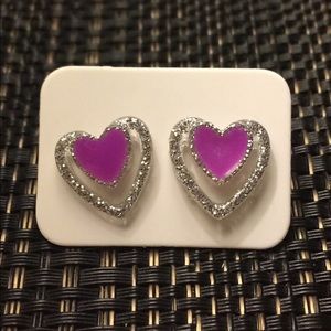 Purple Sparkly Heart Earrings